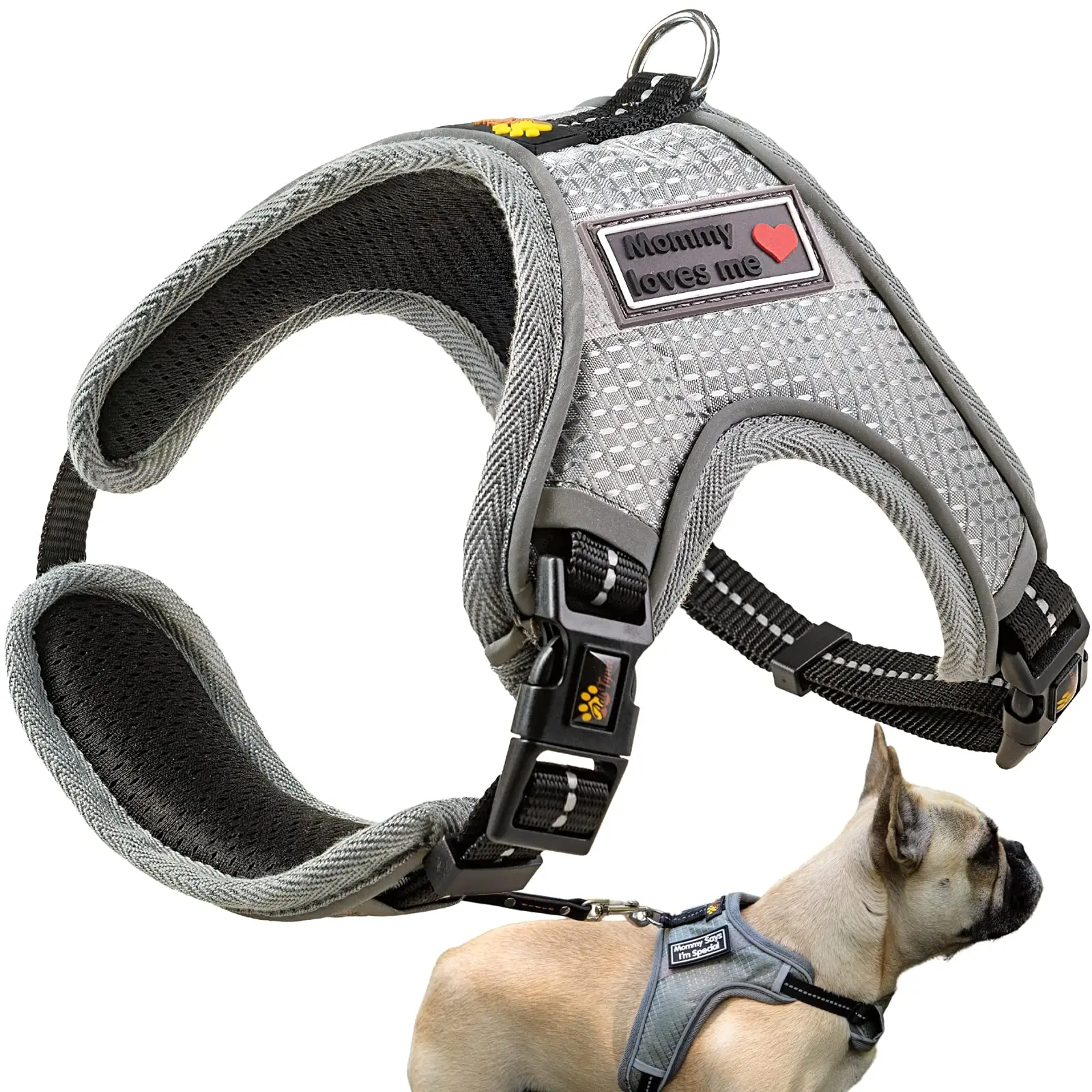 

High Quality Adjustable Lightweight Nylon Reflective and Soft Padded Reflective Trim Winter Neoprene For Dog Harness, Grey