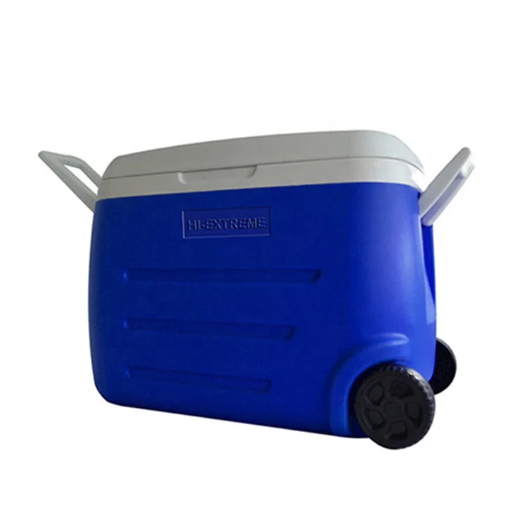 

Outdoor 55L plastic ice medical car cool box with wheels, Dark blue,light blue