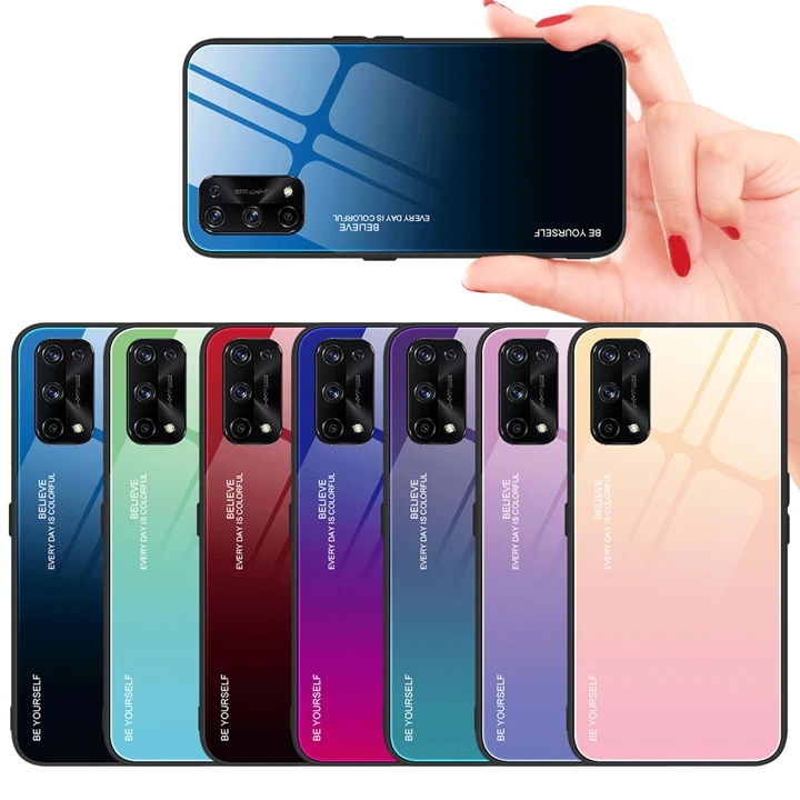 

Bling Tempered Glass TPU PC Phone Skin Cover Mobile Case For OPPO Realme 7 Pro Vivo V20 SE V20 Pro Gradient Color Changing