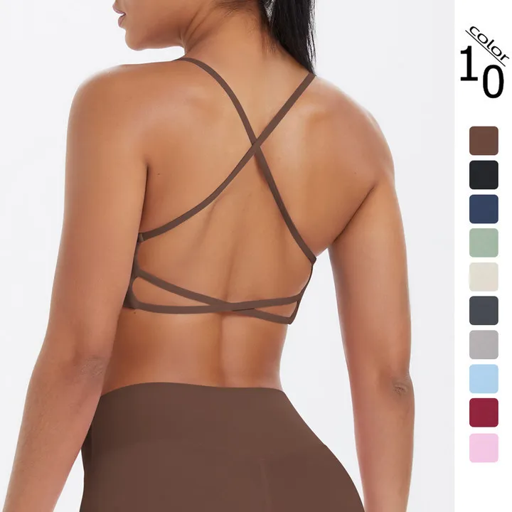 Backless Crop Sports Bra for Women Sexy Fashion Girls Big Size Thin Strap Outdoor Gym Running Workout Fitness Bra Top