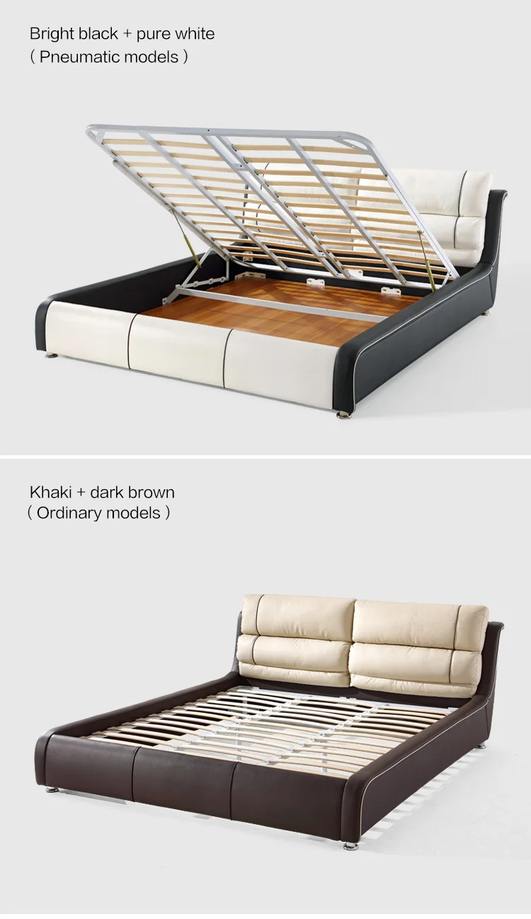 Hot Sale Factory Price Box Bed Wood Nordic Genuine Leather Luxury Modern Beds With Storage