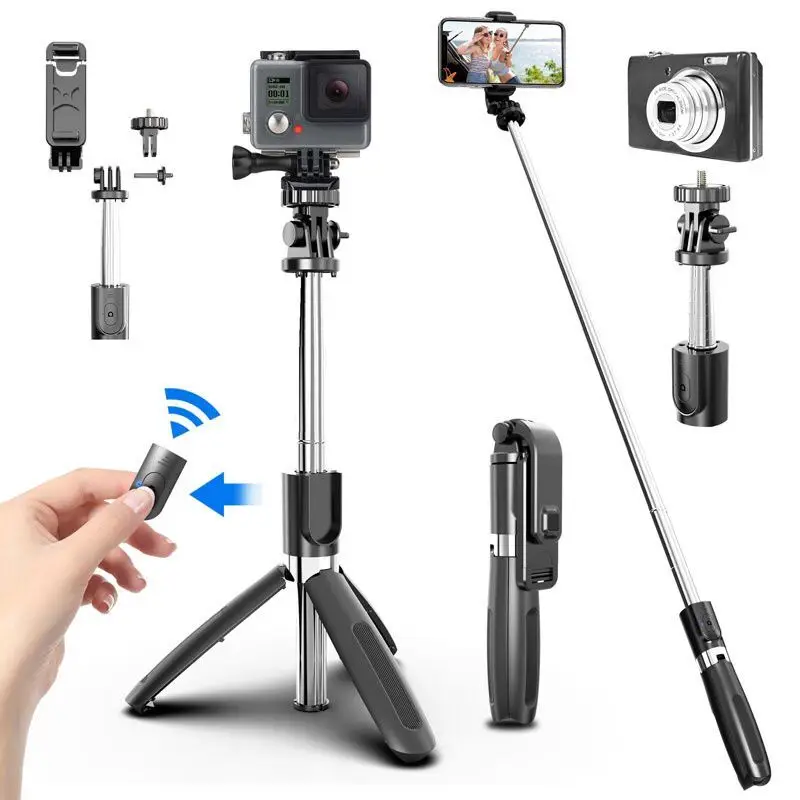 

New Wireless Selfie Stick Tripod with Remote Shutter Foldable Monopod Universal For smart phone and sport camera, Black white
