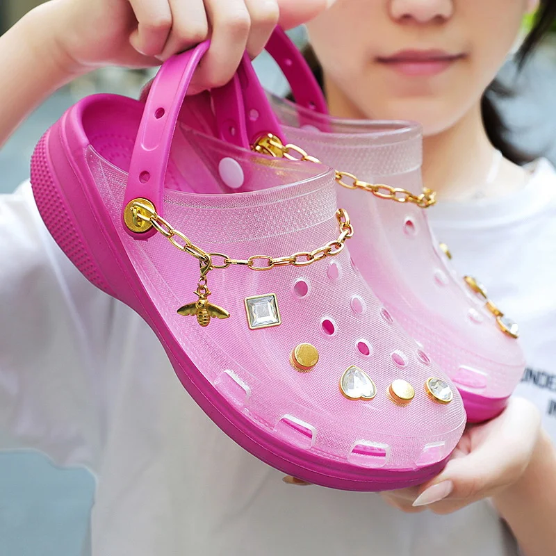 

diy charms women's pink blue clear clogs jelly transparent sandals diamond bling croc garden clog luxury trendy ladies shoes