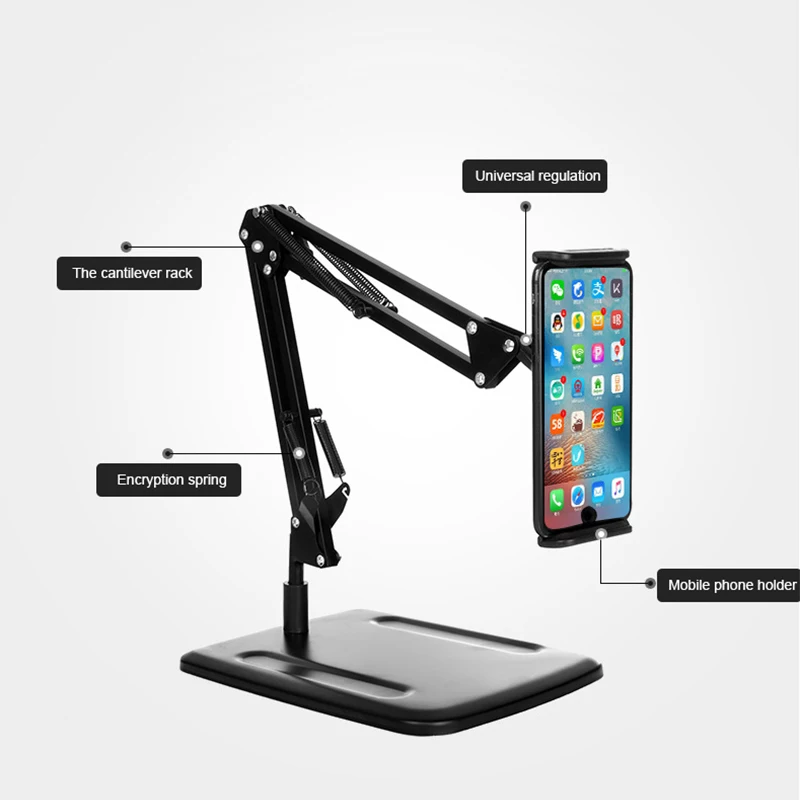 

Long Arm Adjustable Aluminum Tablet Desk Foldable Mobile Phone Holder Stand Magnetic for Ipad, Black