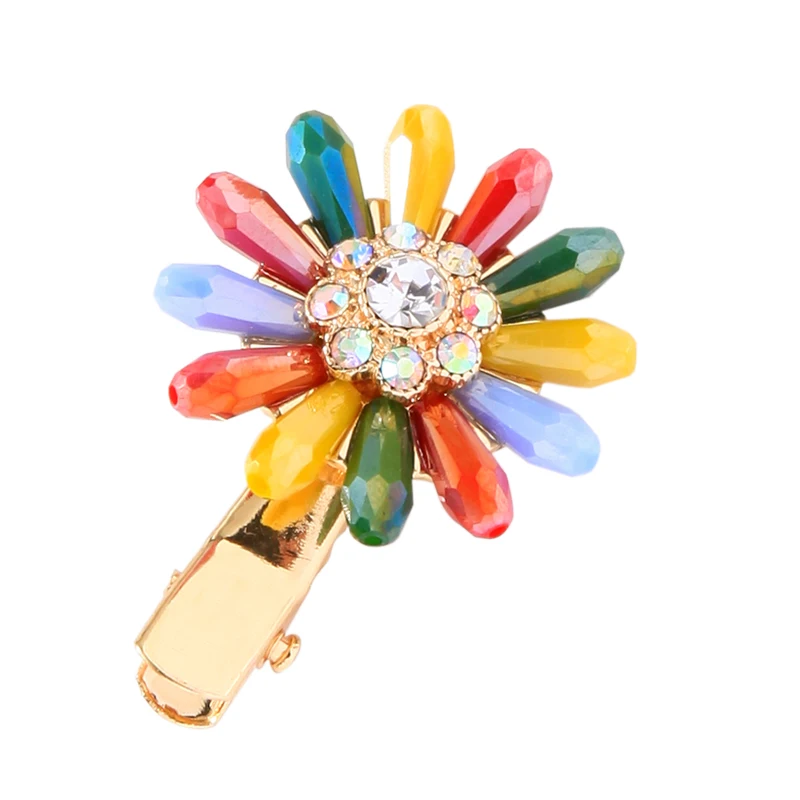 

t0719 High Quality Women Accessories Colorful Sun Flower Cute Girls Crystal Rhinestone Fancy Hair Clips Glitter Vendor