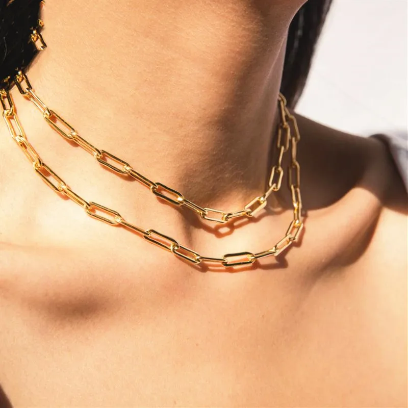 

Rectangle Link Chain Necklace Paper-clip Chain Necklace Gold Link Chain Necklace Fashion Jewelry for Women, Gold color