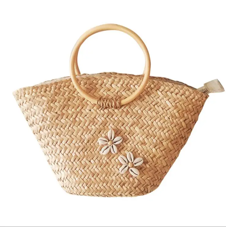 

High fashion Handbags Straw bag beach handmade woven round natural straw rattan shoulder bag for women