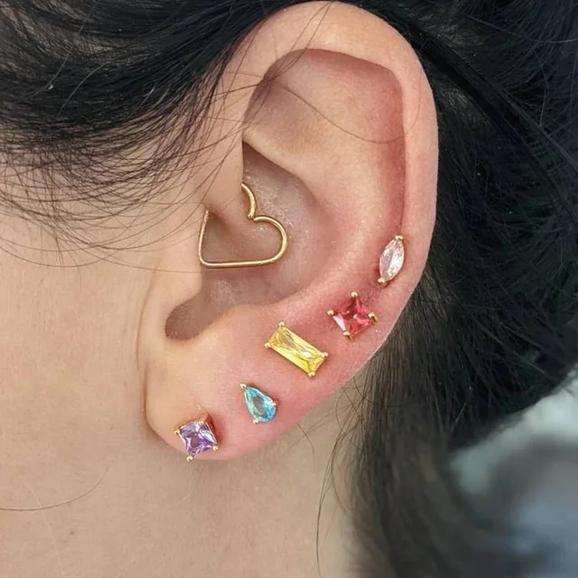 

925 Silver Needle 5 Pieces Rainbow Tiny Stud Earring Gold Filled Zircon Friendship Earrings Set Women Girl Minimalistic Jewelry, Gold and silver