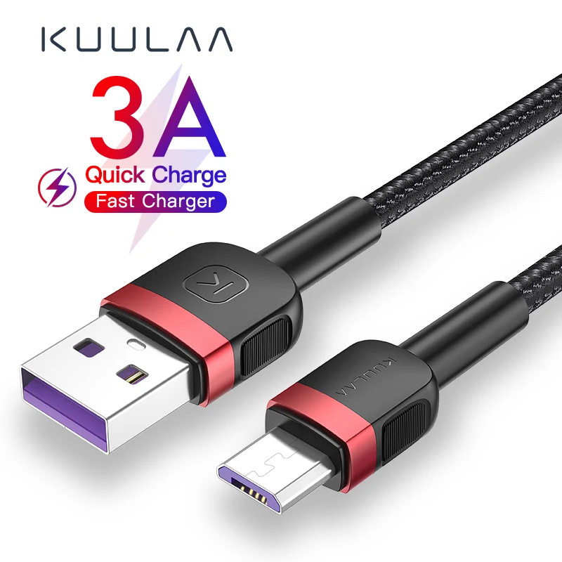 

KUULAA Wholesale 2.4A Android Usb Extention Cable Fast Quick Charging 3.0 Usb to Micro Usb Cable for Charging Cellphone, Green,gray ,red