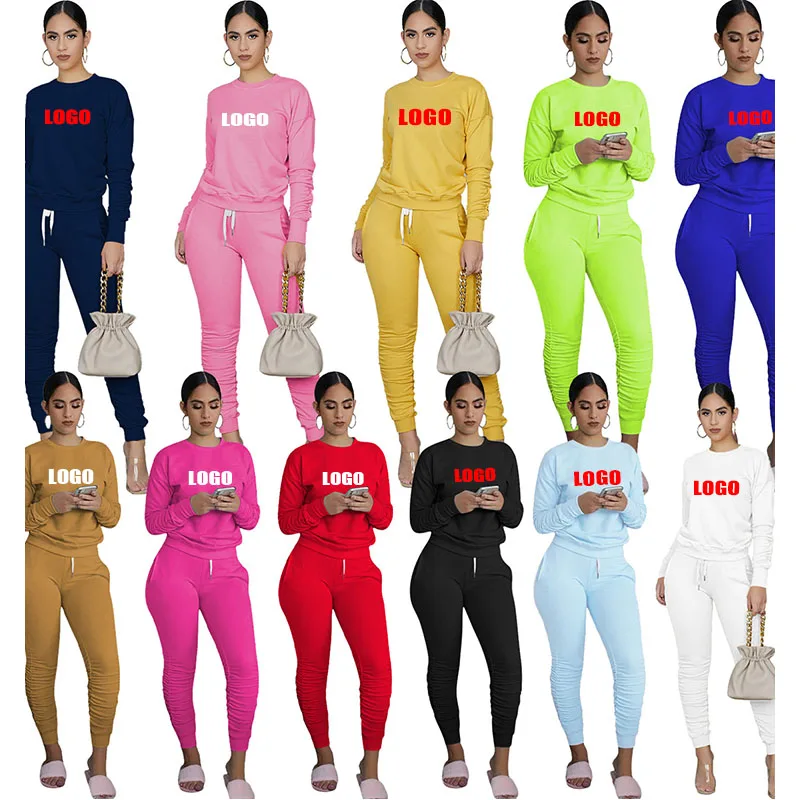 

Free Ship New Fashion Trendy Sweatpants Two Pieces Joggers Ruched Stacked Pants two-piece Set, Customized color