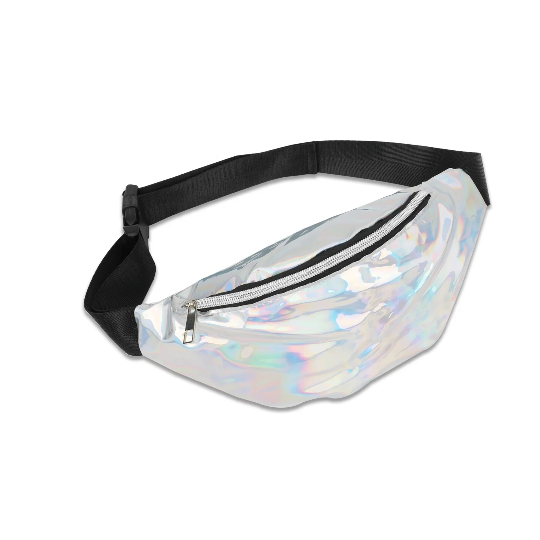 

Zipper PU Message Bags Waterproof Holographic Neon Fanny Pack Laser Waist Bag with Custom Logo
