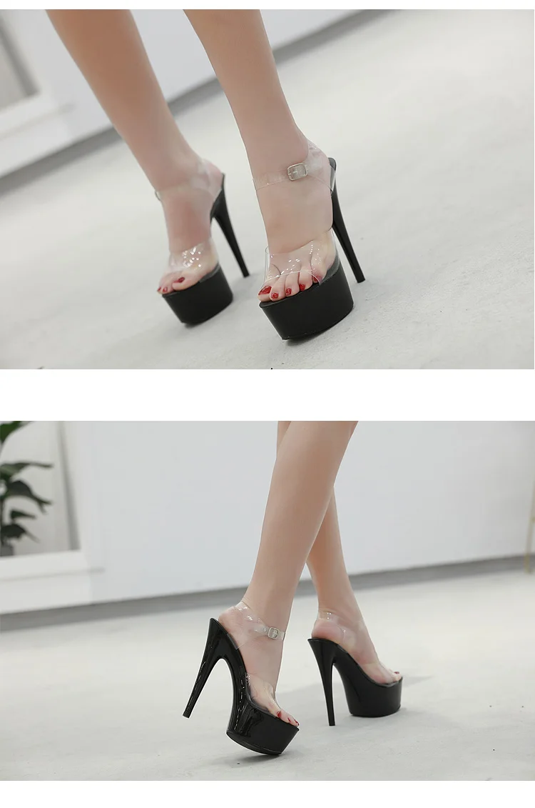 15厘米高跟鞋低台派对钢管舞性感凉鞋abs彩色鞋跟女式夜店鞋