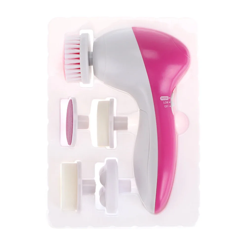 

Hot Sale Rechargeable Mini 5 in 1 Cleansing Massager Brush Electric Facial Cleansing Brush, White+pink