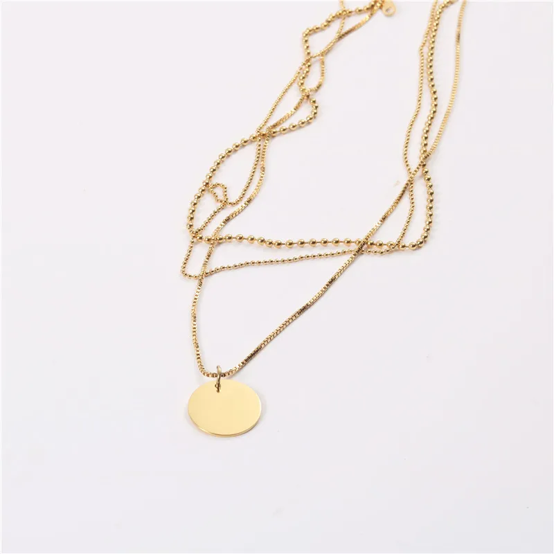 

Joolim Jewelry 18K Gold Plated Three Layer Wafer Pendant Choker Necklace Stainless Steel Jewelry Wholesale