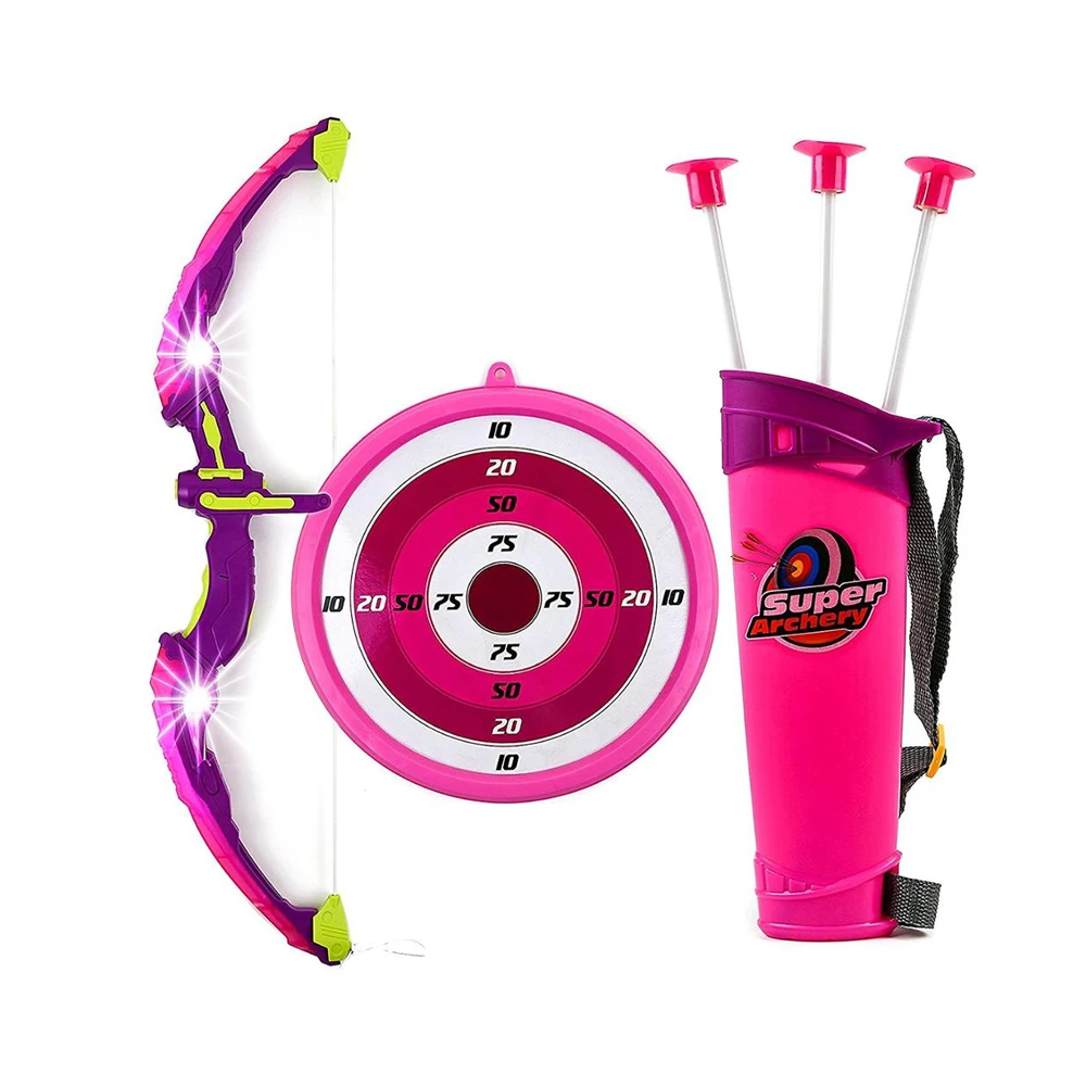 Kids Toy Bow & Arrow Archery Set with Arrow Holder with Target Stand - LED Light Up Function - Hunting Series Toy for Girls, Pin