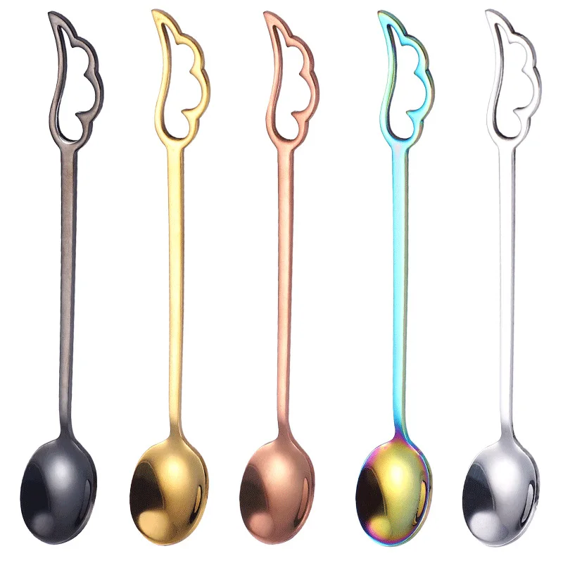 

Wholesale coffee spoon 304 stainless steel round mirror polished dessert spoon, Silver,gold,rose gold,rainbow,black
