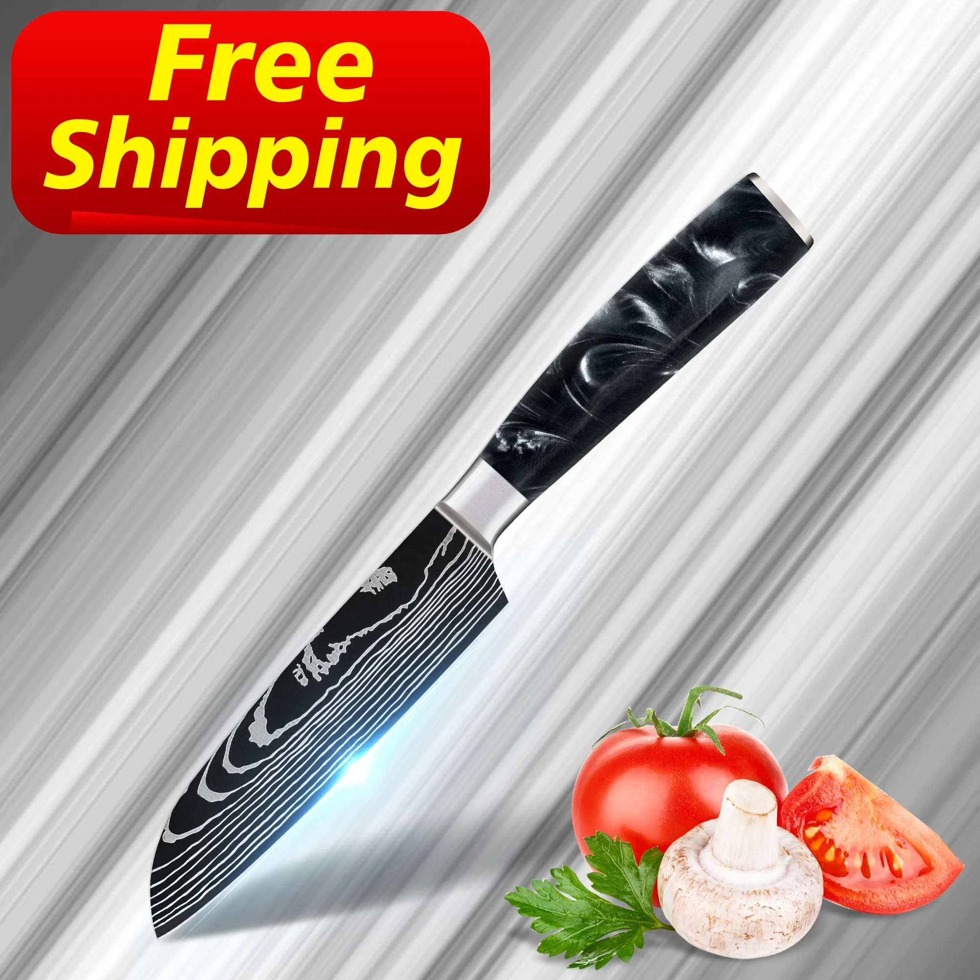 

Free Shipping Obsidian Black Resin 5 inch damascus santoku knives santoku knife vg10 japanese santoku knife By Skycook, Customized color