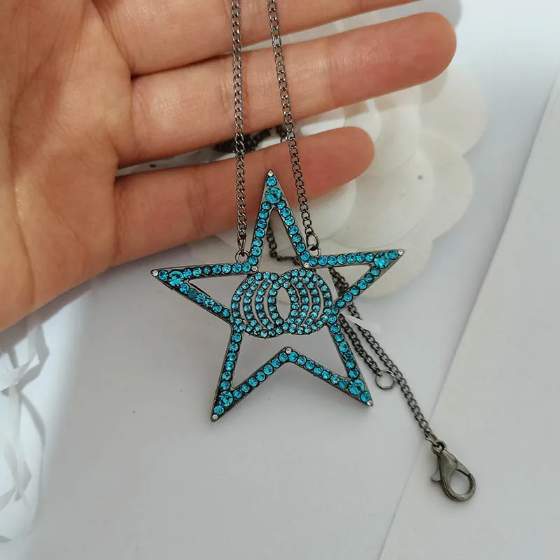 

CC Stainless Steel Blue Designer Rhinestone Crystal G Necklace Women Letter Brand Jewelry Five-pointed Star