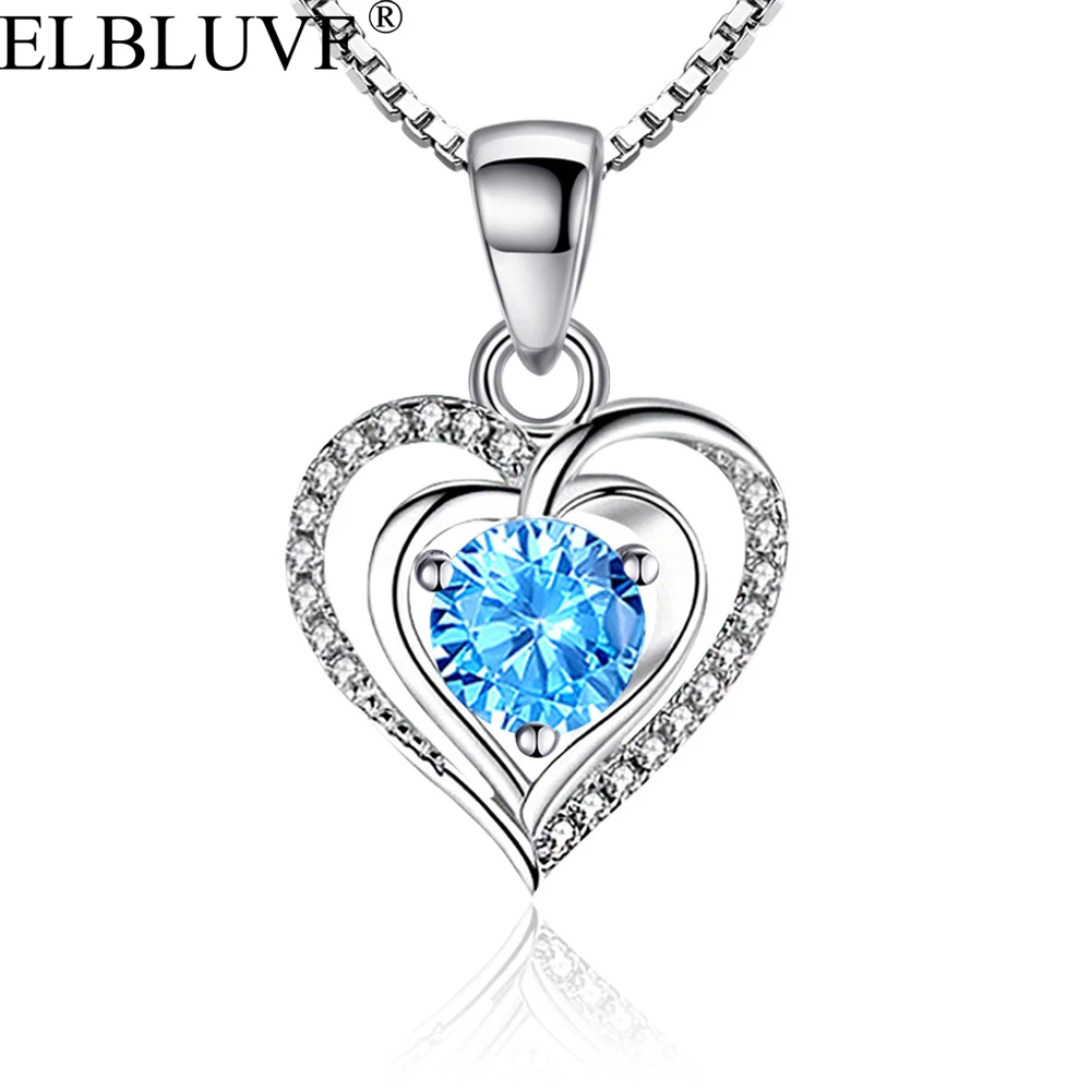

ELBLUVF Free Shipping Hot Sell Copper 925 Silver Platinum Plated Romantic Zircon LOVE Heart Pendant For Women, White ,purple , blue
