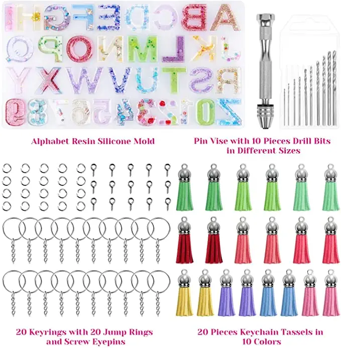 

Kids Diy Kits Alphabet Silicone Resin Molds Letter Number Epoxy Molds Jewelry Molds for Resin Casting Keychain with Tassels Pin, White
