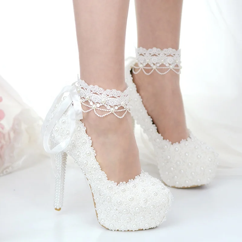 

Handmade Custom Glitter Pearl Woman Shoe Heel Back Strap Wedding Bride Shoes