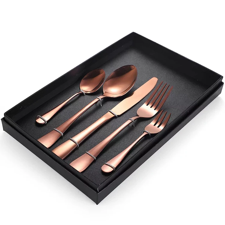 

Amazon Hot Stainless Steel Shiny Party Flatware Sets Plated Elegant Pvd Coating Rose Gold Cutlery Set, Silver/rose gold/gold/black