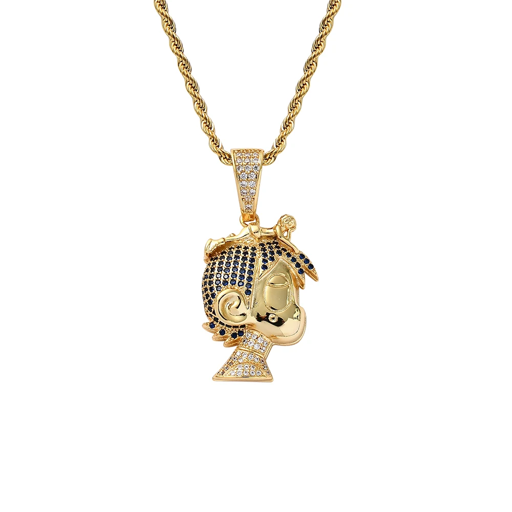 

CN309 Wholesale Hip Hop Head Pendant Brass Micro pave with CZ Bling Bling Mens Necklace RockJewelry