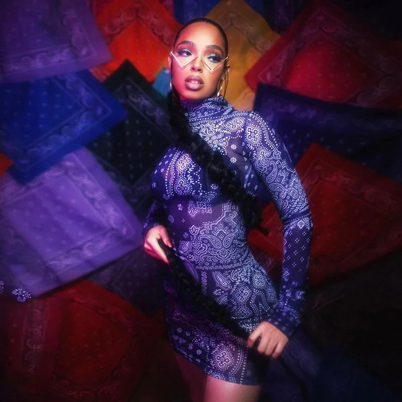 

2021 Fashion Sexy Purple Floral Printed Skirt Causal Beach Party Night Club Dress One Piece Outfit