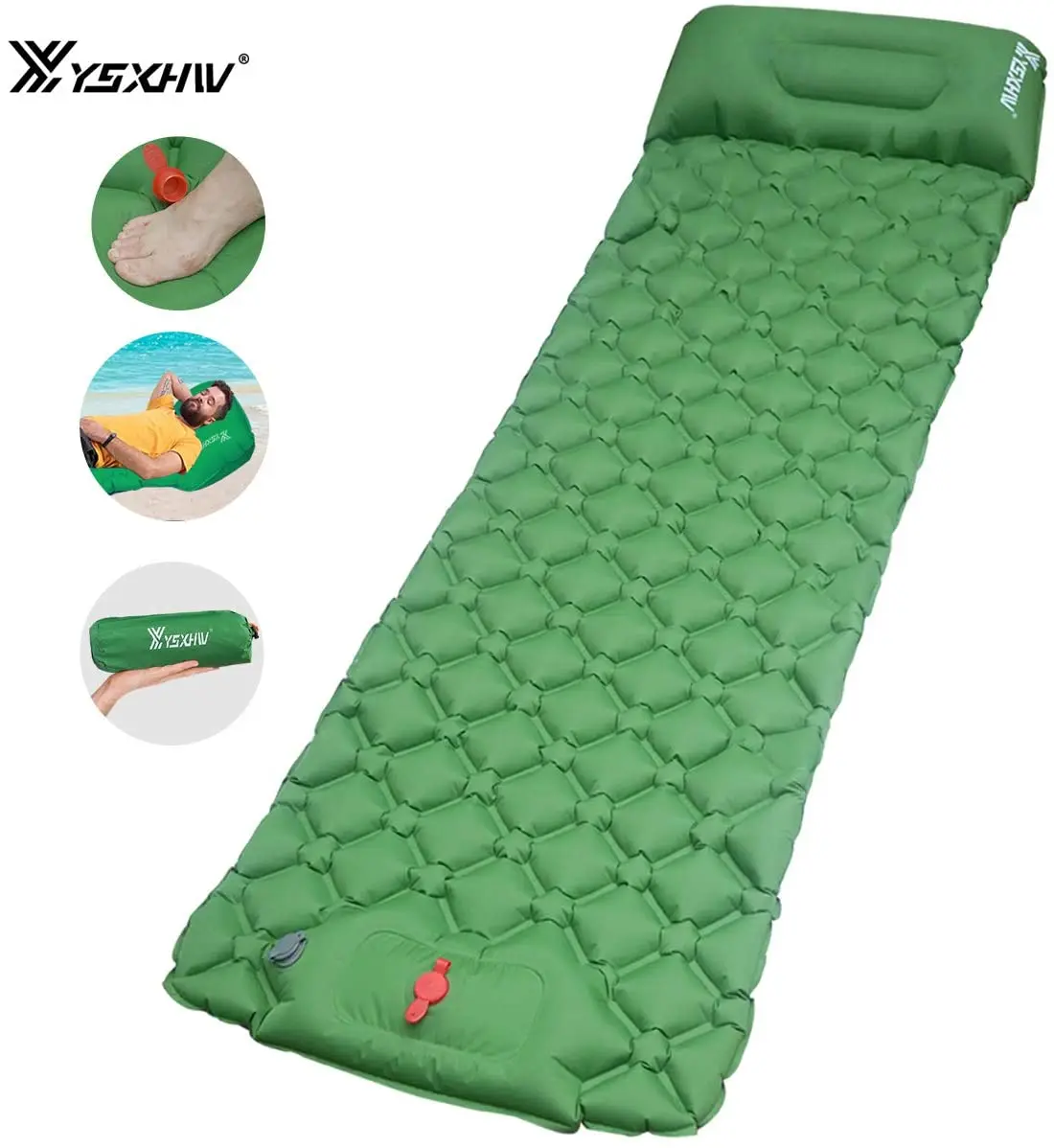 

YSXHW Camping Sleeping Pad with Pillow Waterproof Inflatable Sleeping Mat Lightweight Air Mattress with Built-in Pump for Tent, Customized color