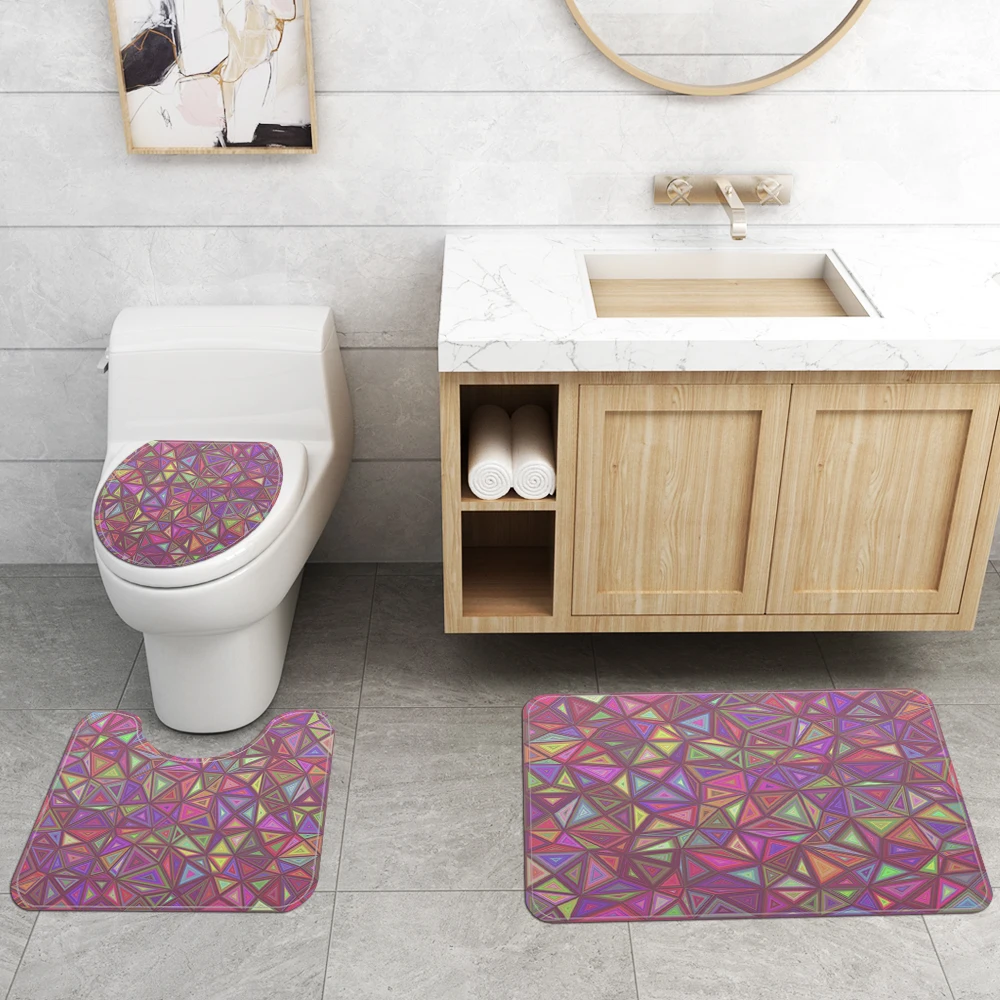 geometry waterproof polyester fabric 4 piece bathroom rug mat and shower curtain sets