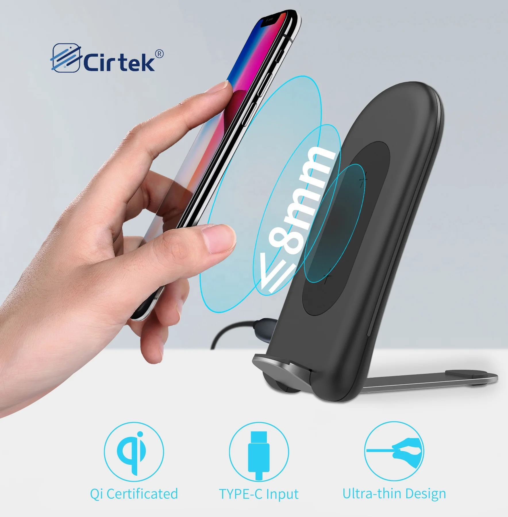 

Cirtek 2021fantasy foldable 15w phone wireless charger universal compatible quick charge qi foldable wireless cell phone charger, Black