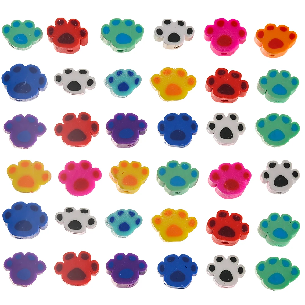 

50pcs Spacer Beads Animal Lovely Paw Prints Soft pottery colorful for jewelry making DIY Bangle Bracelet Charms Accessories, Colour mixture