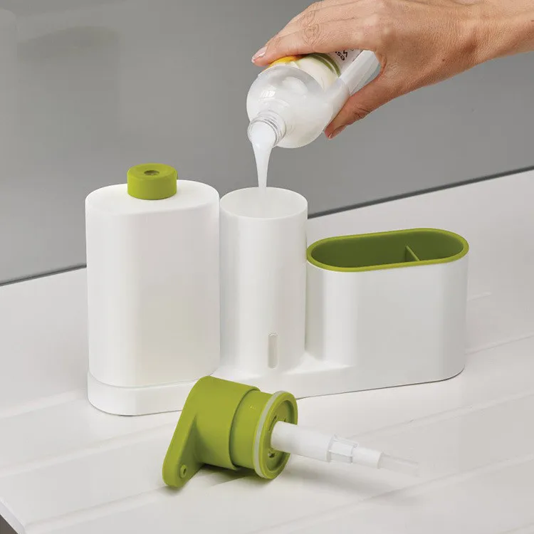 

Kitchen Sink Soap Dispenser Dish Cleaning Liquid Soap Bottle Sponge Holder Caddy