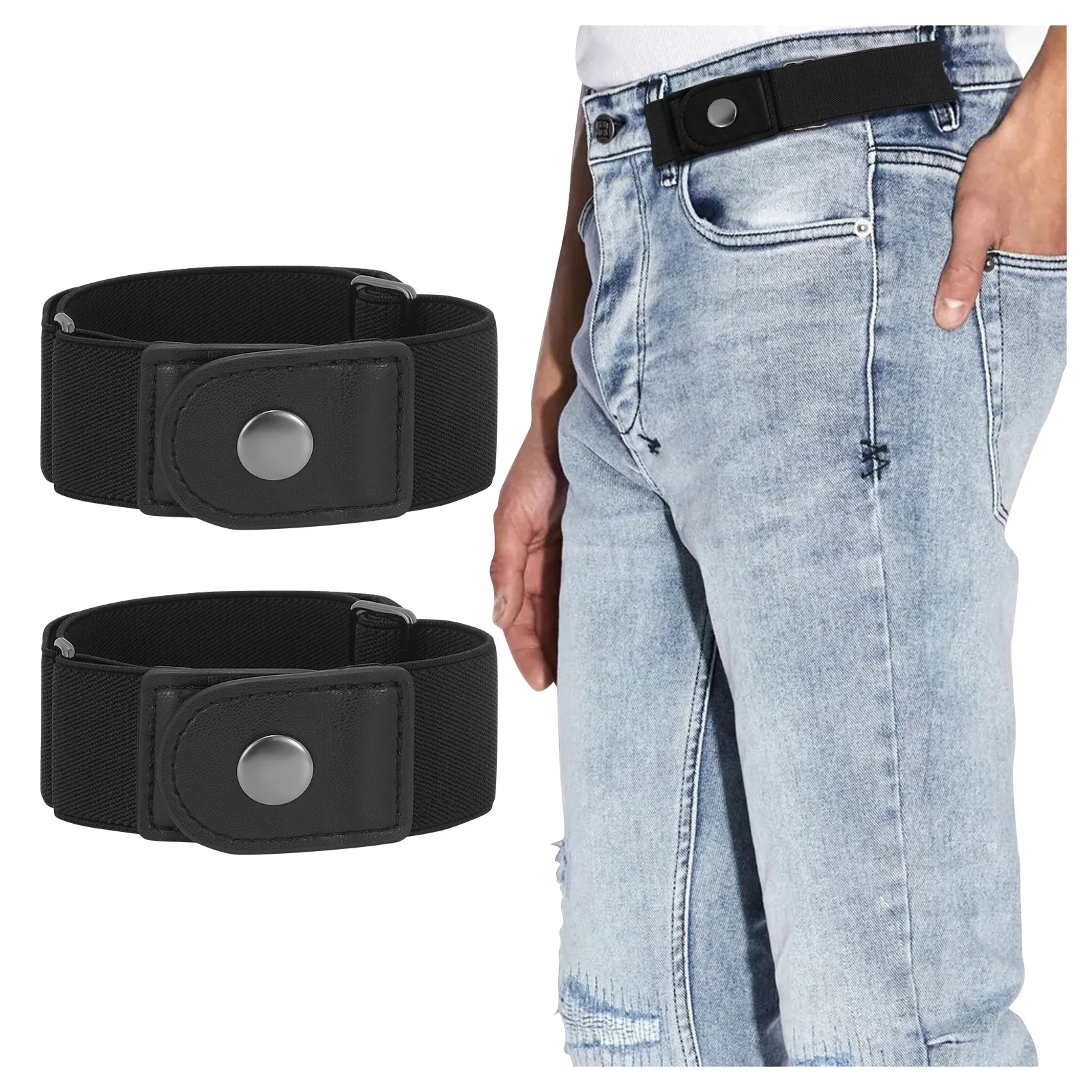 

OEM Elastic Stretch Men Wast Band Fabric 3.5cm Width No Bulge Snap Button Design Invisible Elastic Stretch Belt For Male