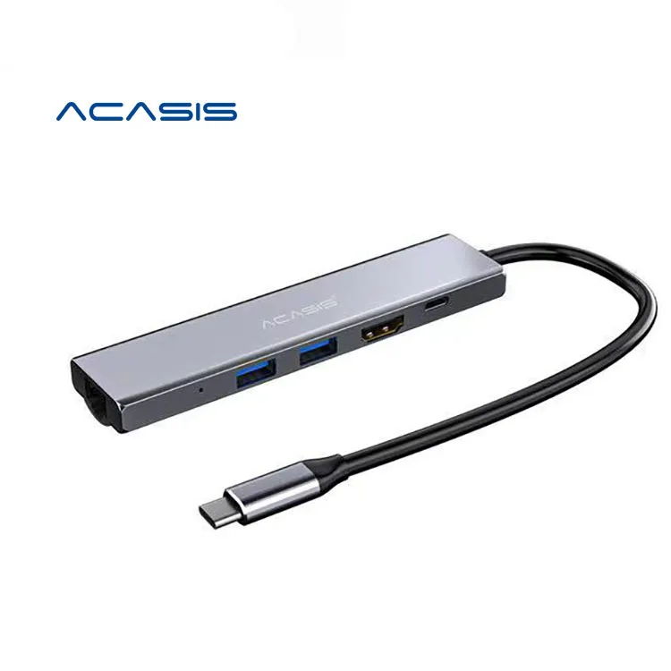 

Acasis USB Type C3.1 HUB to USB 3.0 HUB HD RJ45 Lan 5 IN 1 Docking Station For MacBook Pro Air Dock HUB, Grey