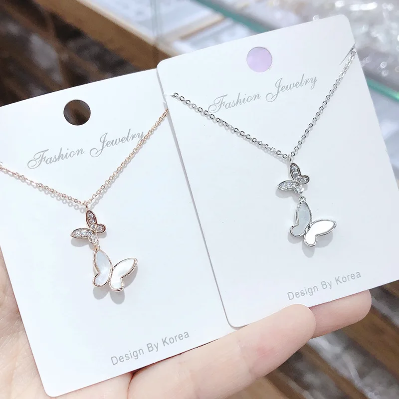 

XL60739 Fashion dainty gold plated women jewelry shell double butterfly pendant necklaces