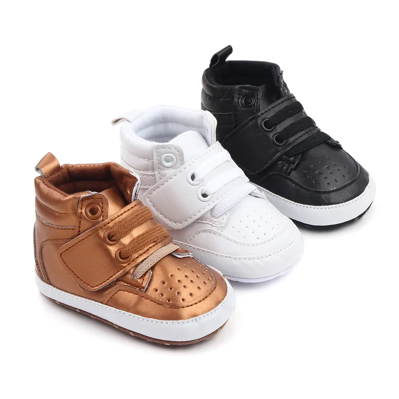 

New Arrival PU Baby Boy Casual Shoes Toddler Hook and Loop Shoes, Black/brown/white