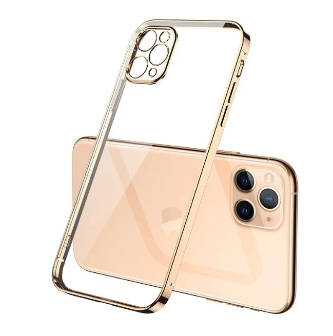 

Luxury Plating Square Frame Transparent TPU Cases For iPhone 11 Pro Max XS 7 8 Plus Soft Clear Cover, 7 colors