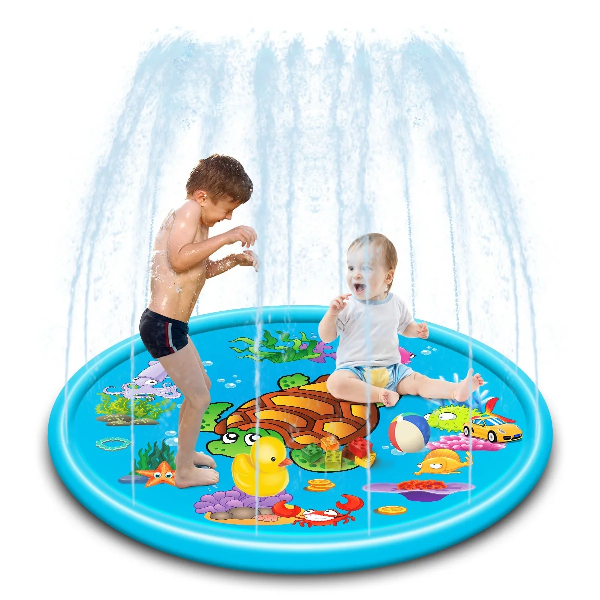 

Hot Sale Outdoor Garden splash pad Custom turtle Inflatable Water Play Mat Children Kids Sprinkle And Splash pad, Blue