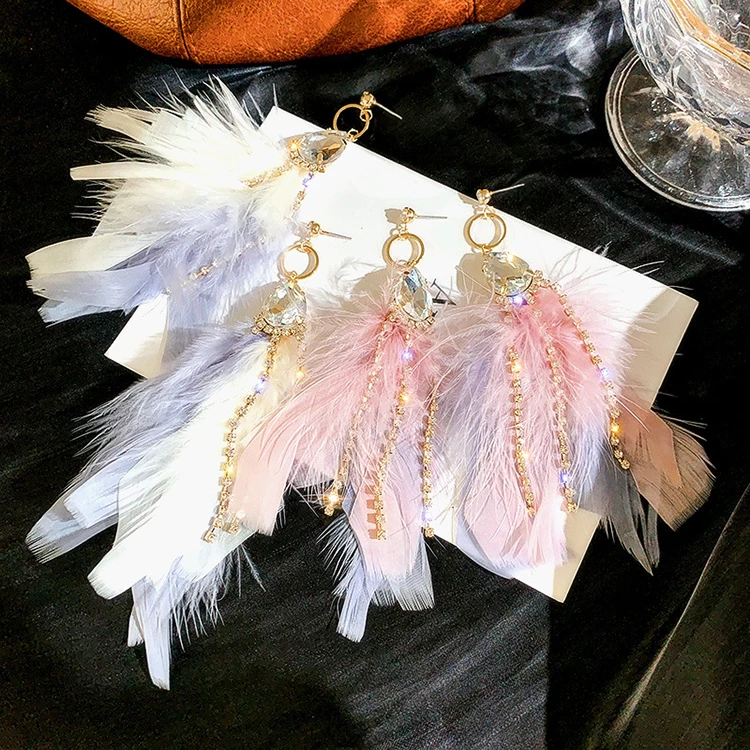 

Latest Tassel Feather Fashion Earring Designs New Model Long Feather Earring Silver Owl Feather Earring Dream Catcher Wholesale