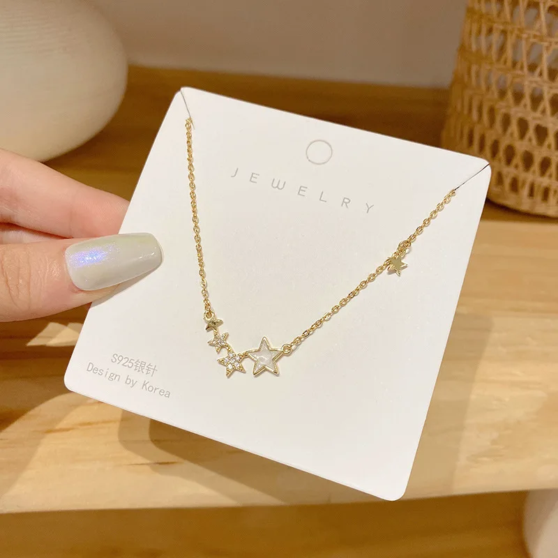 

Top Quality Titanium Steel Oil Drip Pentagram Star Charm Necklace Rhinestone Cubic Zirconia Star Necklace for Women