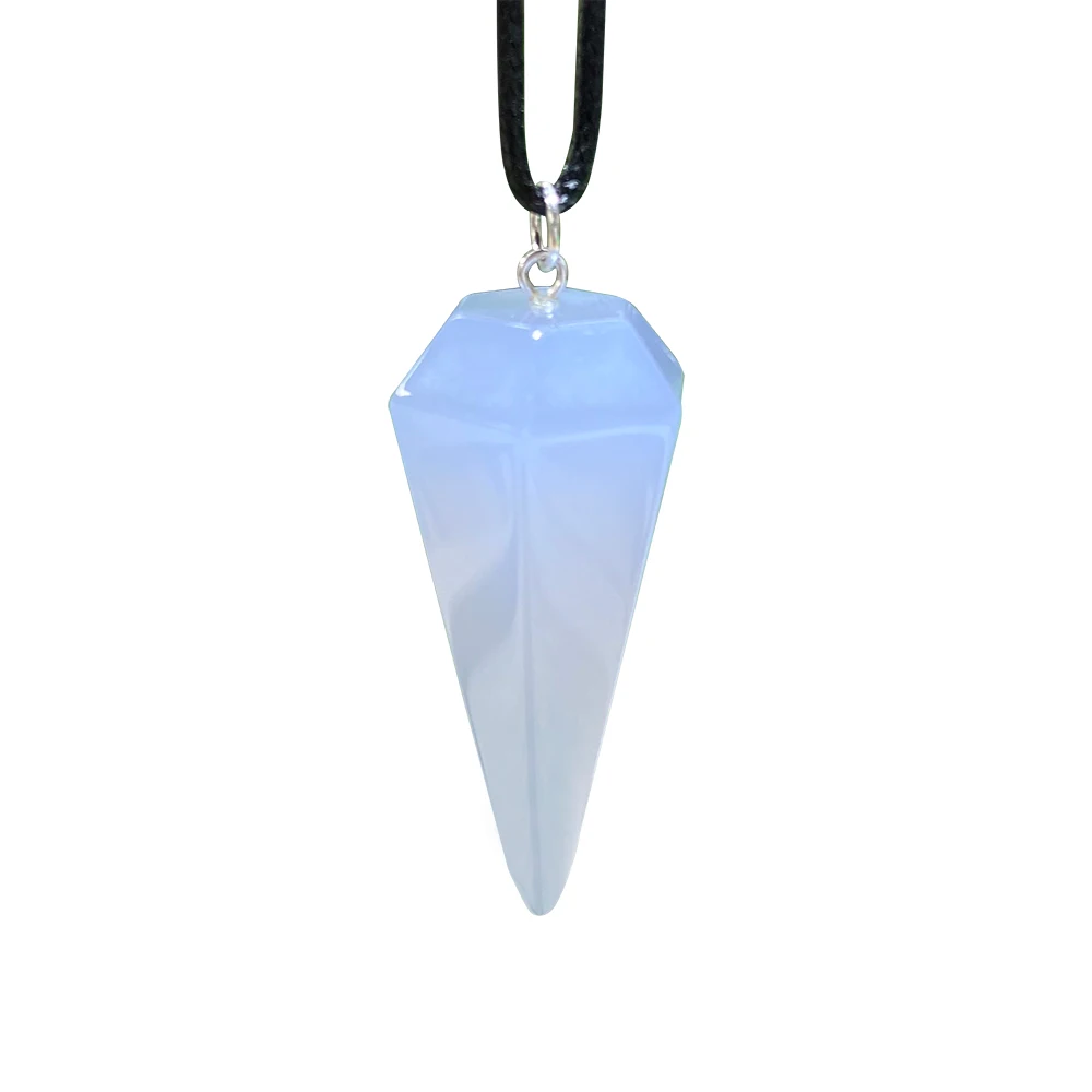 

Wholesale Blue Chalcedony Long Pendulum Pendants natural Crystal gemstone blue agate jade jasper necklaces, Natural blue / mixed color