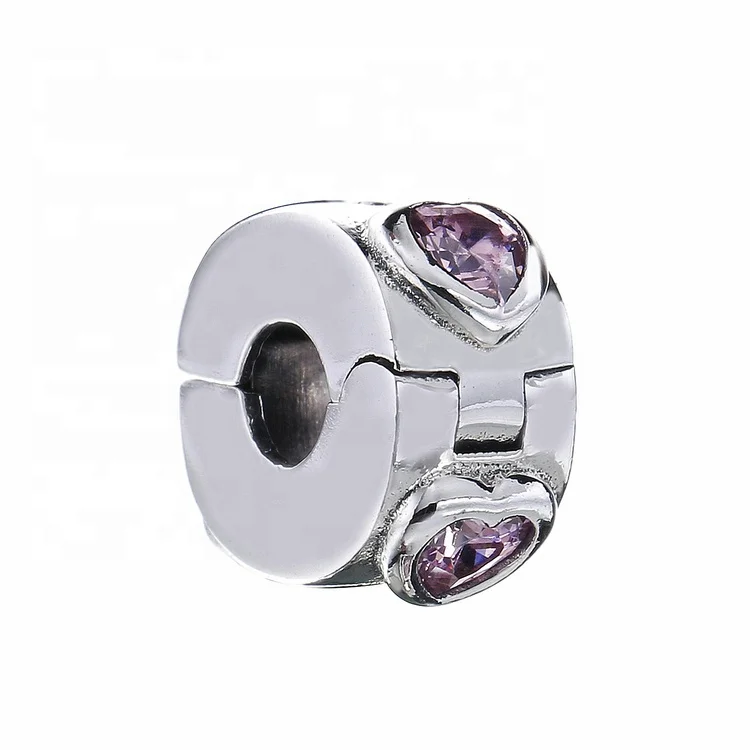 

Factory direct sparkling heart jewelry silver charms 925 pink Hearts Clip