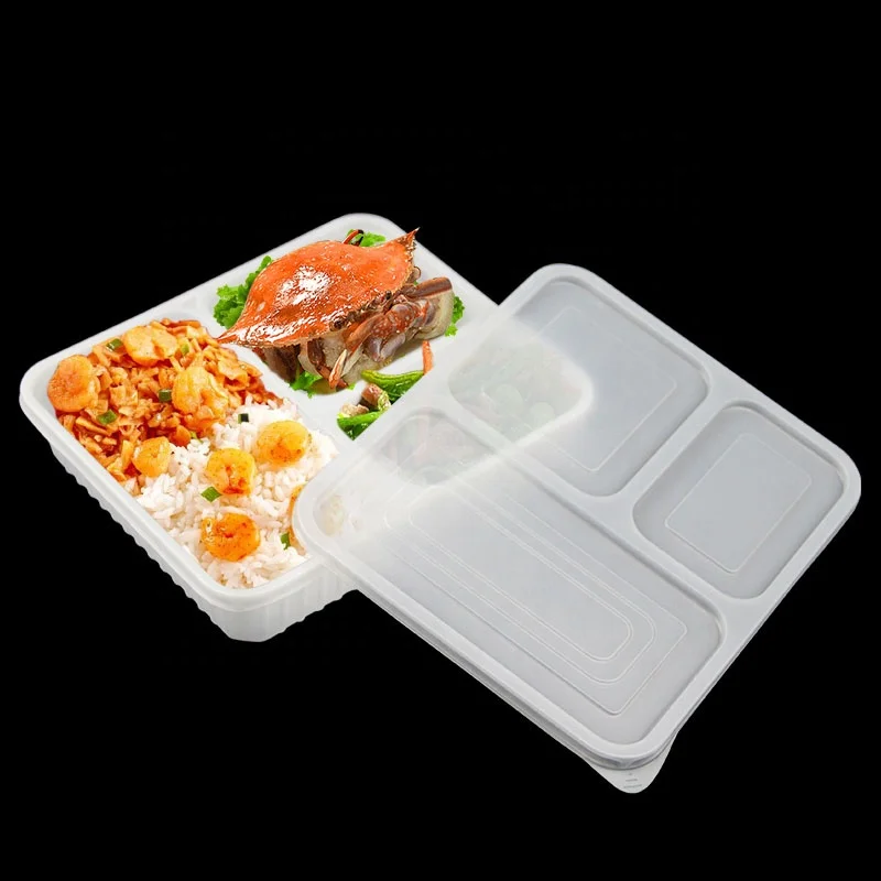 

Disposable Plastic 3 Compartment Food Containers Rectangular PP Microwave Takeaway Lunch Box, Transparent