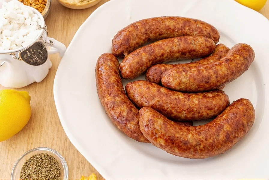 Various sausage seasoning bottles on counter