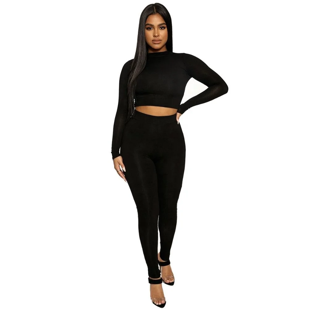 

B24561A Spring new womens casual long sleeve short top trousers two-piece suit women tracksuit