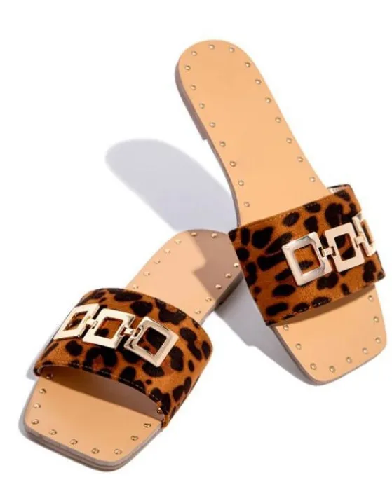 

hot women chain strap soft PU normal slides sandals classic pu leather