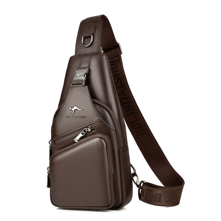 

Low MOQ Custom Brand Logo Large Capacity Sling Crossbody Bag Left-Right Shoulder Chest Bag Luxury Men Genuine Leather Chest Bag