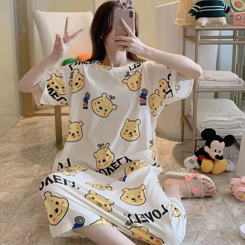 

Women's Nightgown Short Sleeve Sleepwear Comfy Sleep Shirt Pleated Scoopneck Nightshirt pajamas for ladies home wear