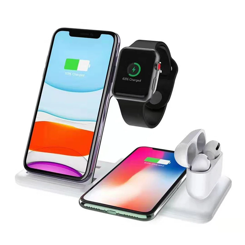 

New Design Fast Qi Wireless Charger 4 in 1 Portable Fast Chargers Power Adapters for Smartphone Watch and Earphone Fast Charging